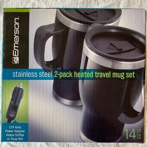 Heated travel mug set (stainless steel!)  Set of 2